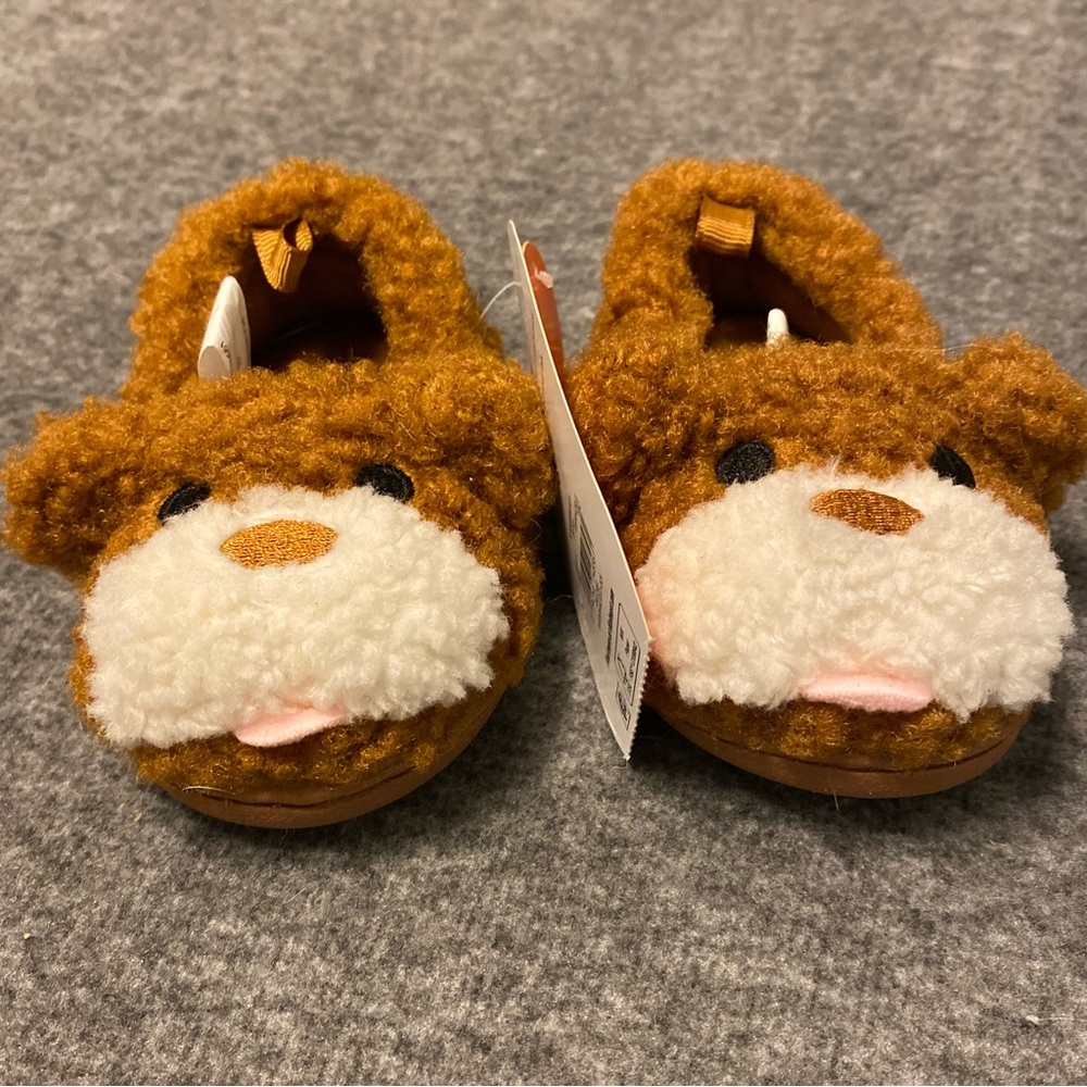 Brown and White Kids Animal Slippers Size 3 Wonder Nation‎ New